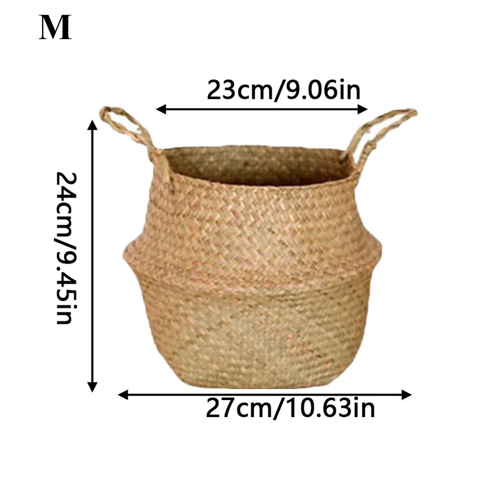 Plant Basket with Handles Wicker Basket Plant Pot Storage Basket Rattan Hanging Flower Pot Laundry Home Decor