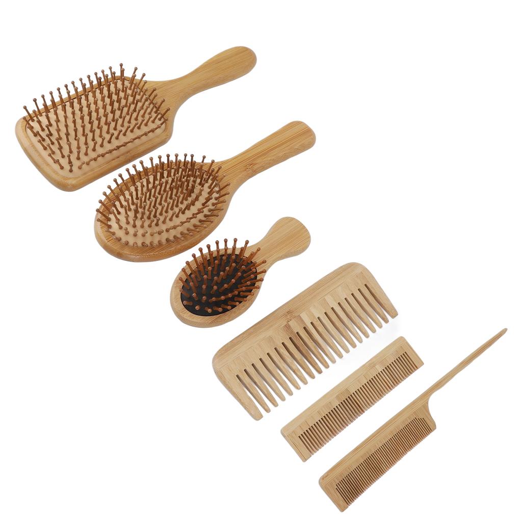 6pcs Hair Brush Comb Set Phyllostachys Pubescens Environmentally Friendly Ergonomic Detangling Hair Brush Comb Set