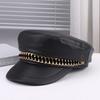 Punk Stil Flache Kappe Herren und Damen Persönlichkeit Leder Lange Nieten Leopardenmuster Silberne Kappe