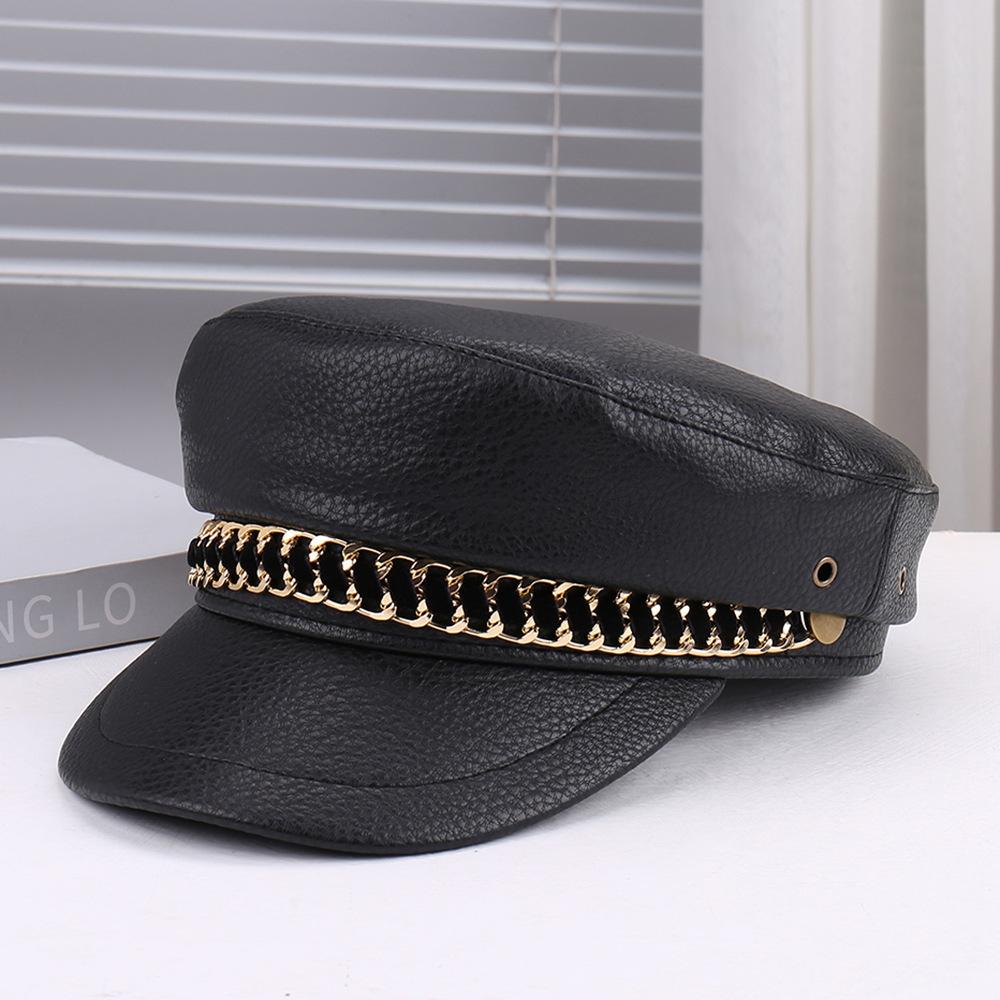 Punk Stil Flache Kappe Herren und Damen Persönlichkeit Leder Lange Nieten Leopardenmuster Silberne Kappe