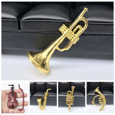 Creative Mini Portable Trumpet Saxophone 1:12 Dollhouse Miniature Plastic Musical Instrument Model Scene Accessories
