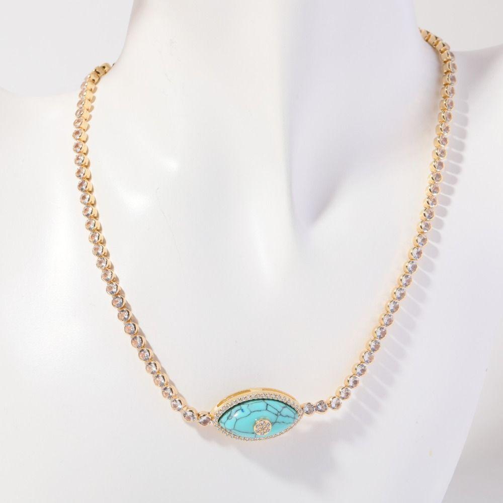 Electroplated Devil's Eye Necklace 18K True Gold Opal Zircon Necklace  Jewelry Gift