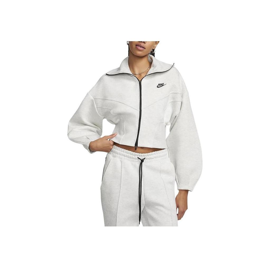 Nike Sportovní oblečení Tech Fleece Jednobarevná Volný střih Zkrácená bunda Dámské bundy Světle šedá FN2524-013