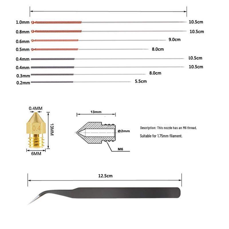 MK8 Brass Nozzle Engraving & Cleaning Needle Set for 3D Printers