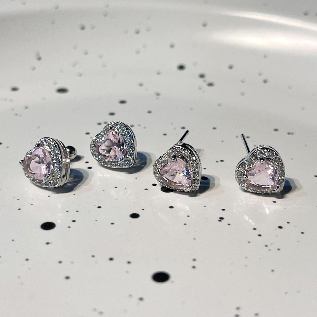 Heart-Beating Pink Star Diamond Stud Earrings for Women