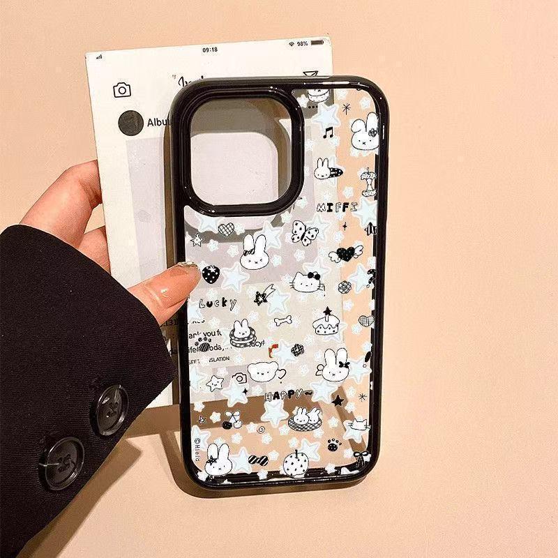 

Korean Style Star Rabbit Black Frame for Acrylic iPhone 14/13/15Pro/16/17 Pro Max 12