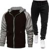 Men Clothes Jacket + Black Sports Pants For Autumn And Winter, Color-Blocked, Fashion Long Sleeve Casual Sweatshirt Set