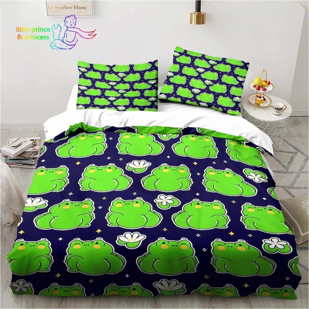 Kawaii Cute Cartoon Frog Comfortable Duvet Quilt Cover Pillowcase Bedding Set Children Bedroom Decoration Home Textile