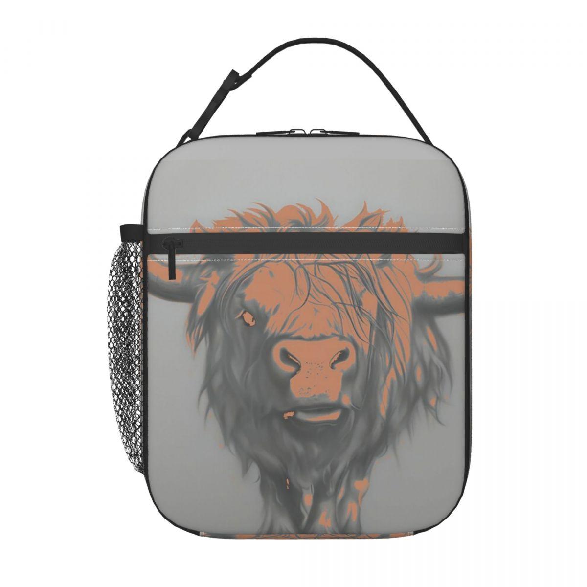 

Grey Highland Yak Pattern Insulated Lunch Bag for Women Children Portable Food Boxes Thermal Lunch Box Tote One Size