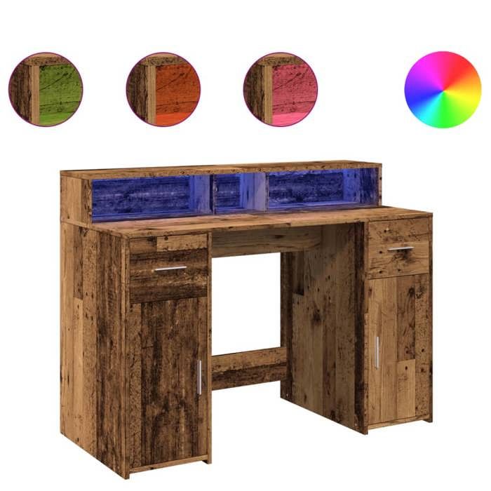 VidaXL Bureau avec lumières LED vieux bois bois d'ingénierie, bureau de travail, bureau d'étude, bureau à domicile, bureau 3309418