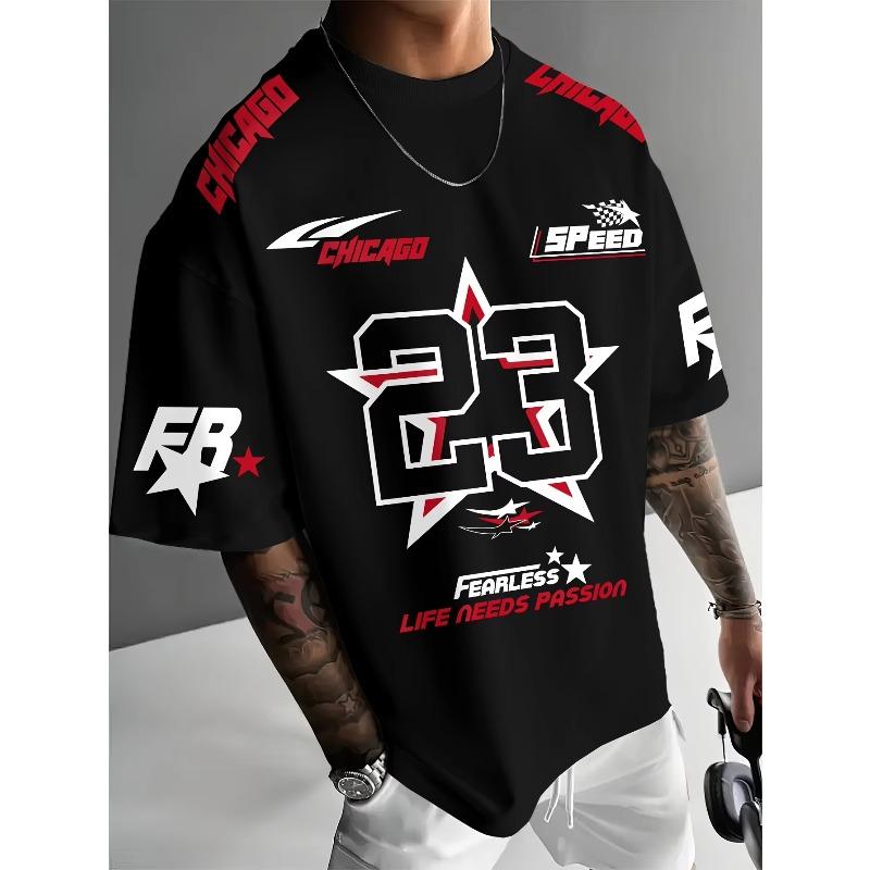 Sommer Herren Chicago Schwarz Rot Weiß Bedruckt 23 Muster Rundhals Atmungsaktiv Lässiges T-Shirt Locker Outdoor Oberteil