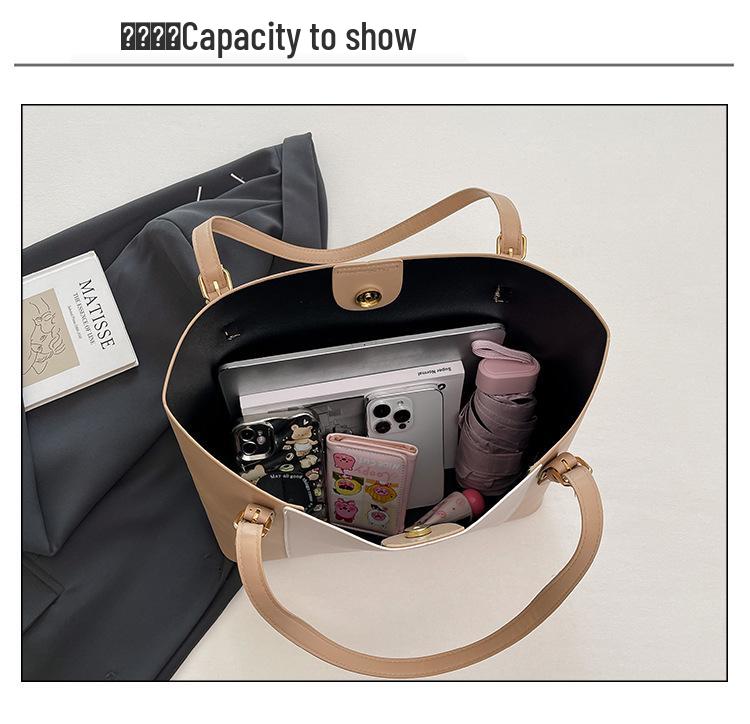 Korean Style Color Block Large Capacity Tote Bag - Women's Fashionable High-End Versatile Shoulder Bag