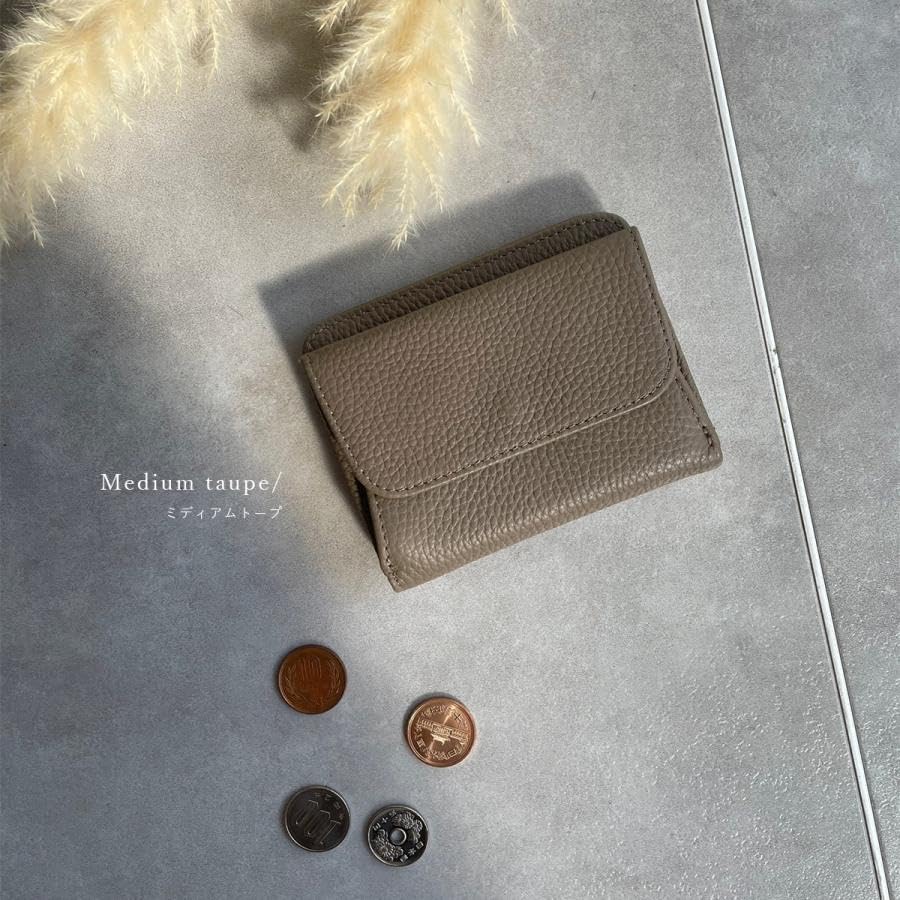 Gisele Mini Wallet, Thin Genuine Leather, Compact, Coin Purse, Skimming Prevention, Box-Shaped, Simple, for Men and Women (Medium Taupe)
