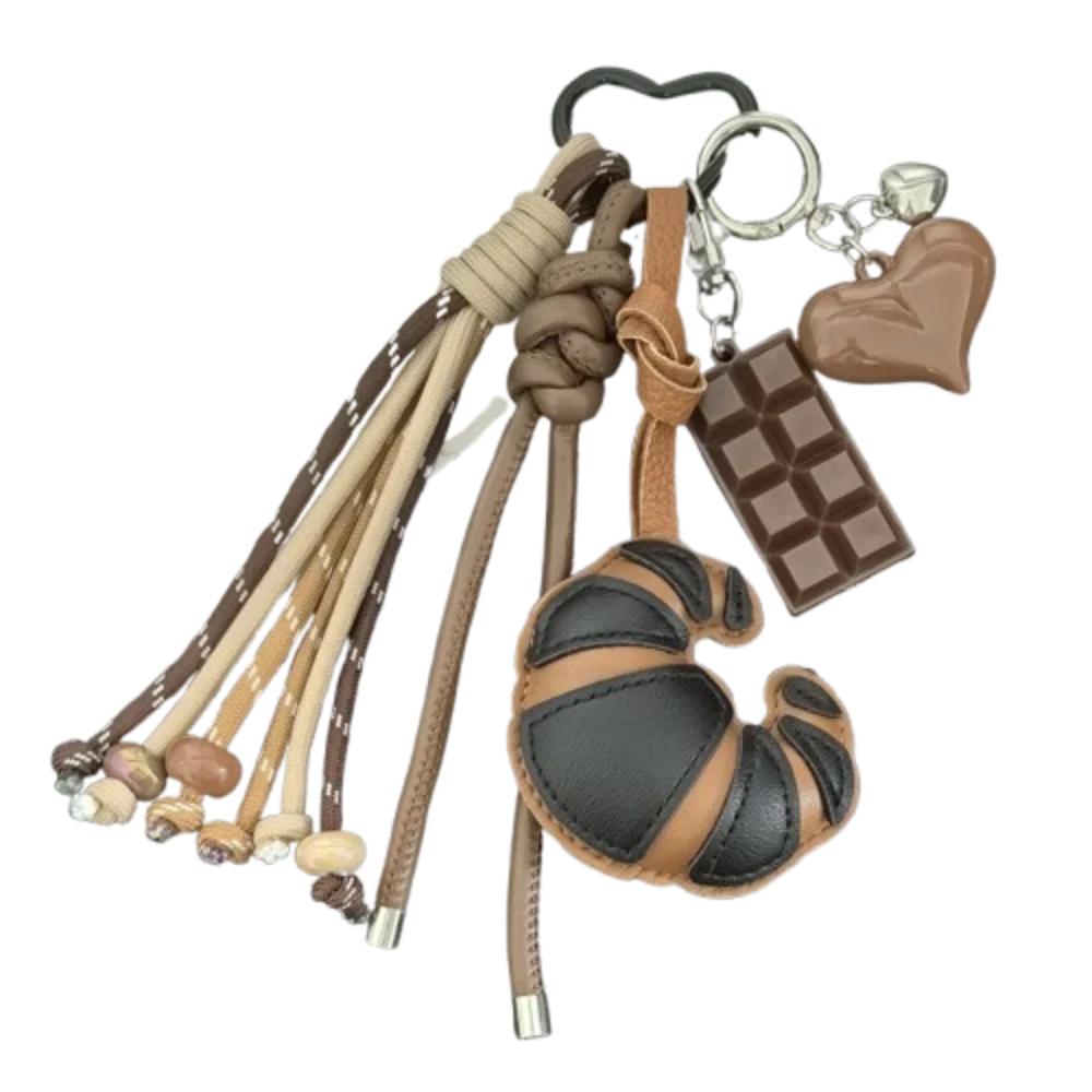 Chaveiro Croissant de Couro com Corda Trançada DIY Decoração de Bolsa Anti-Perda Pingente de Bolsa de Chifre Feminina Bijuteria Artesanal