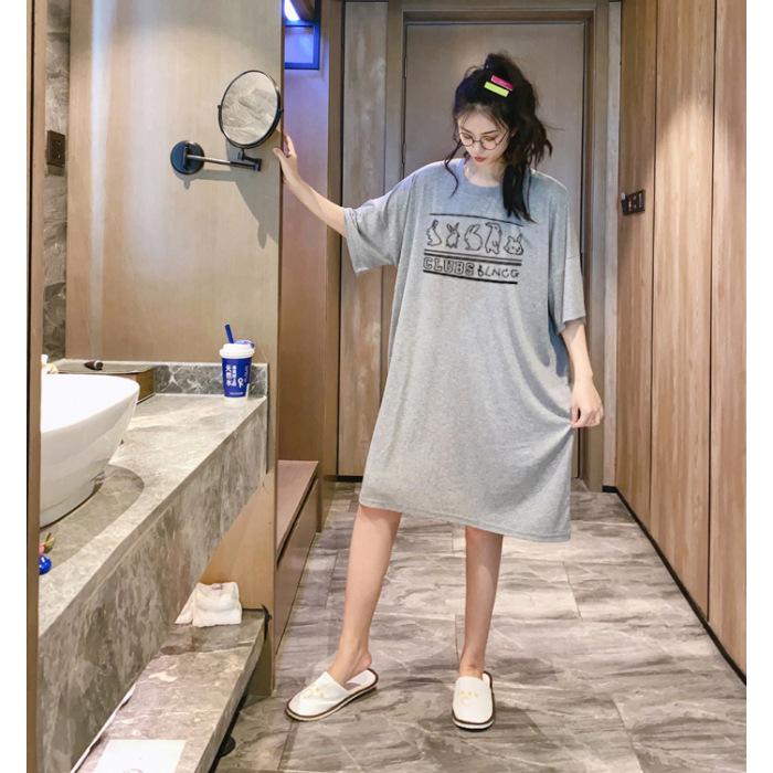 

Short-sleeved T-shirt Skirt, Women s Summer Wear, Loose Long, Oversized Knee-length Dress, Casual Long Skirt 3XL серый