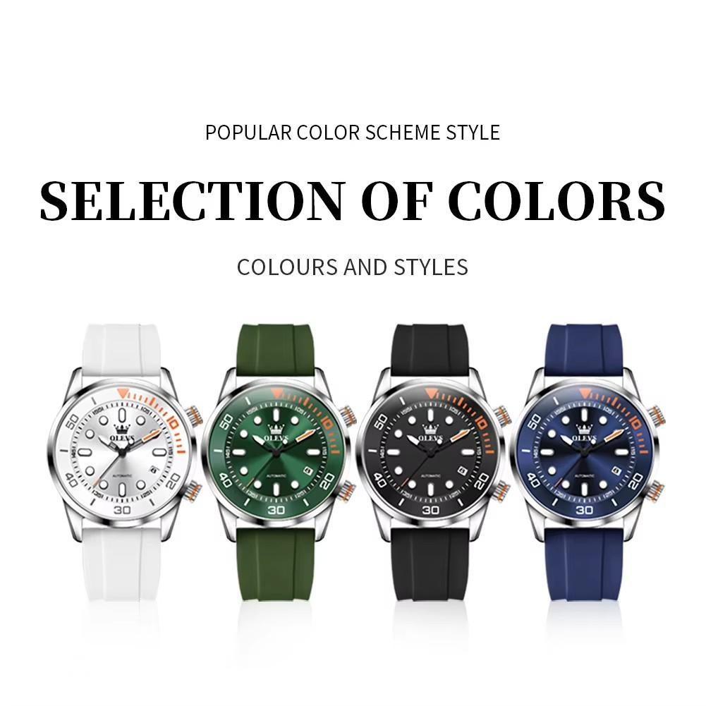 OLEVS Orologi Automatici da Uomo Lusso Top Brand Serie Subacquea Ghost Verde Cinturino in Silicone Orologio Meccanico Originale