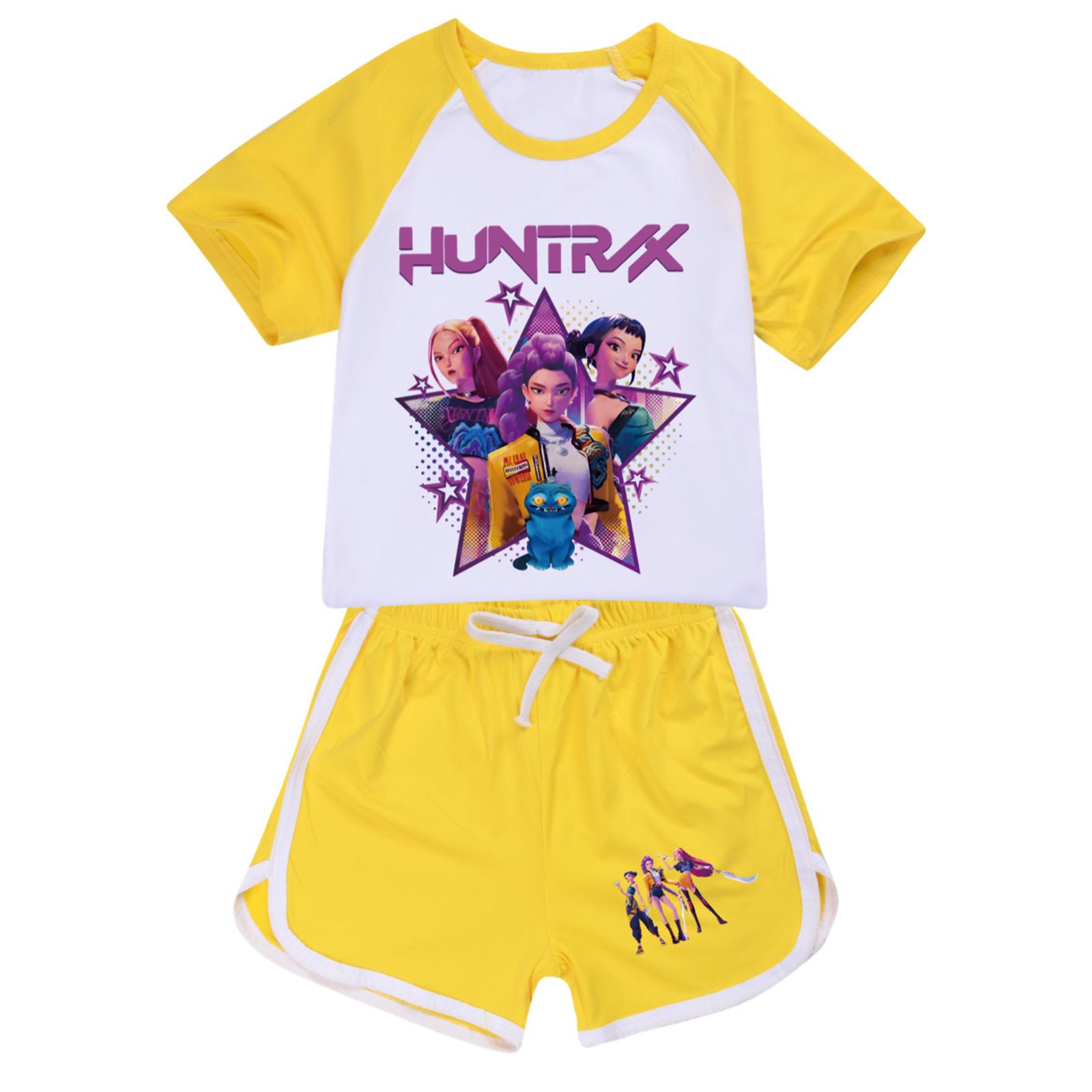 

Детская летняя спортивная футболка и шорты, комплект из 2 предметов, спортивный костюм, комплект одежды с коротким рукавом и принтом, кроп-топы 170 жёлтый