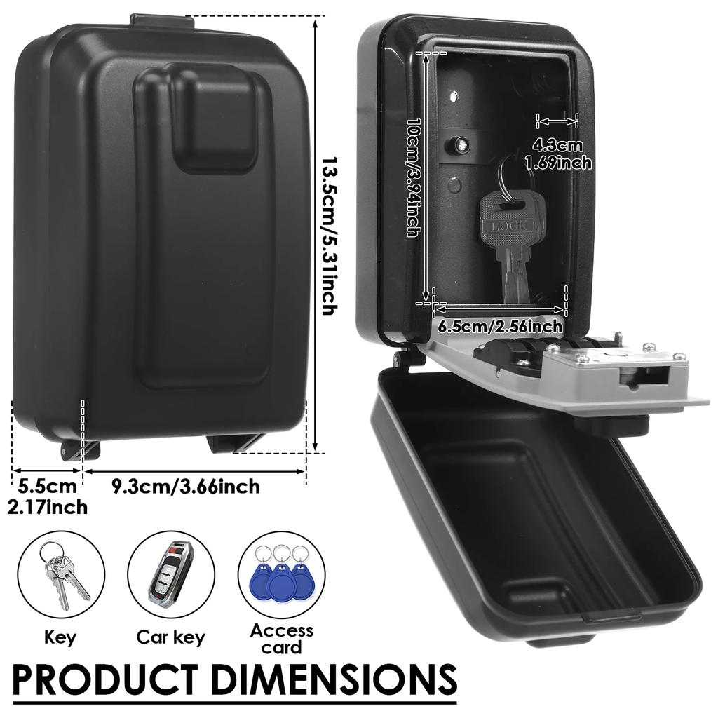 4 Digit Combination Key Lock Box with 3 Spare Keys Weatherproof Aluminum Alloy Anti-Theft Wall Mounted for Home Outdoor Storage