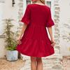 Women's Fashionable And Casual Flared Sleeve V-neck Solid Color Loose Dress