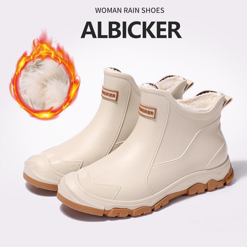 Men's Warm Winter Short Rain Boots with Non-Slip Soles and Velvet Lining for Outdoor Wear