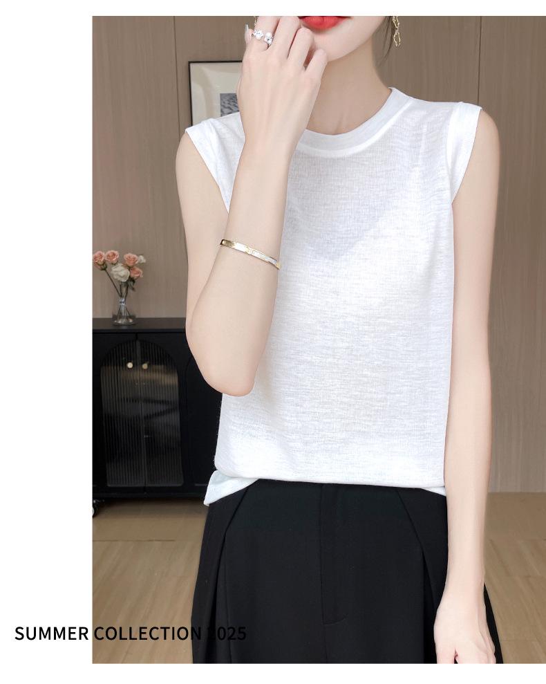 Minimalist Women's High Neck Fine Knit Thin Vest Pullover Camisole for Spring/Summer