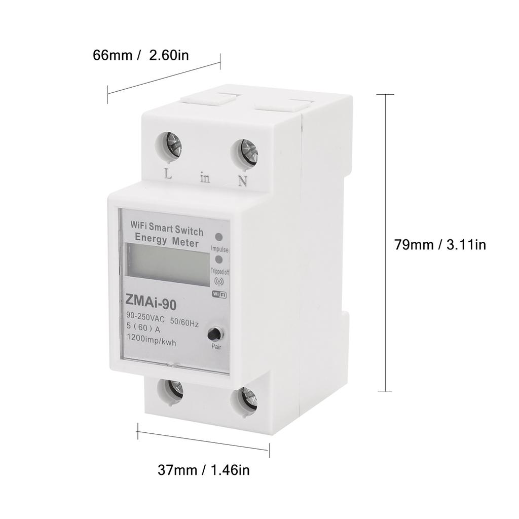 Single-Phase Din Rail Wifi Intelligent Energy Meter Power Consumption Kwh Meter Wattmeter Support SmartlifeCelsius App Control Compatible with