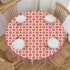 Round Oilproof Strawberries Fruit Cherries Table Cover Pink and White Checkered Tablecloth for Dining 60 Inch Table Cloth
