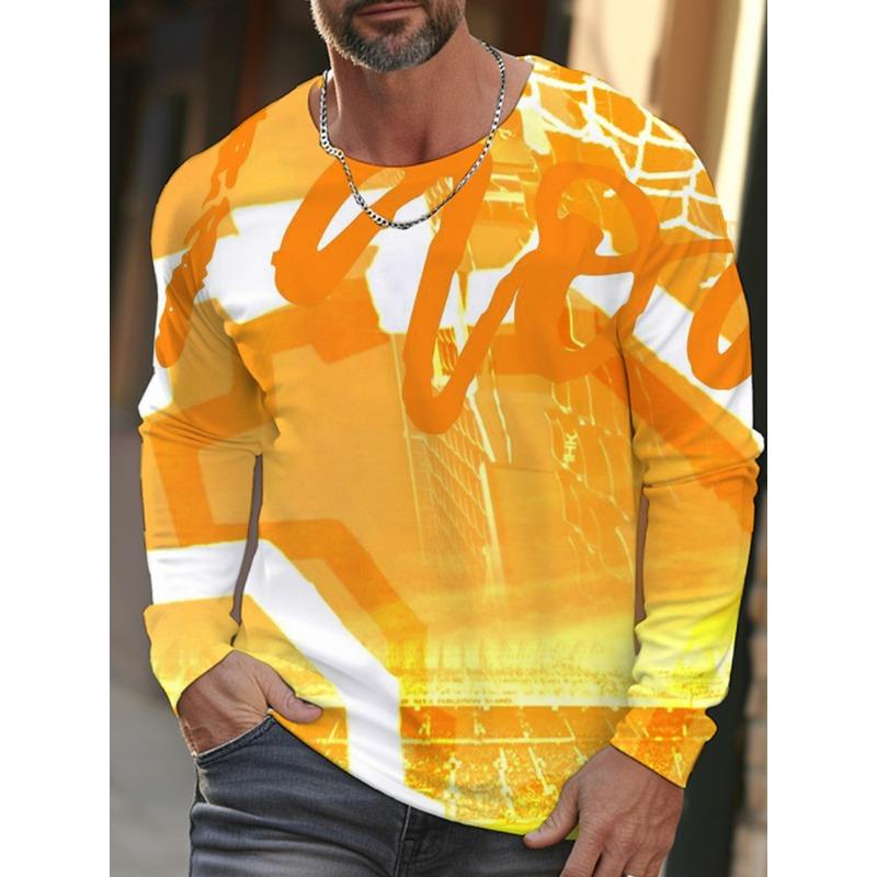 Daily Exercise Men's Training Top Street Style Men's Fashionable T-shirt 3D Printed Men's Warm Long-sleeved T-shirt For Autumn