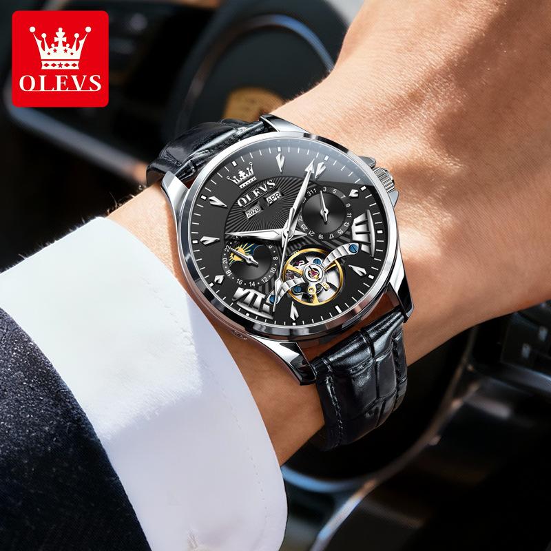 OLEVS Watch with Hollowed-out Movement, Multi-functional Perpetual Calendar, Mechanical Watch, Water-resistant, Men's Watch, Men's Timepiece