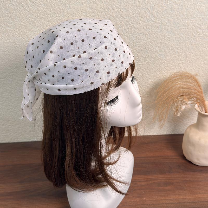 

Hair Scarf Vintage Brown Polka Dot Floral Print Square Headscarf Hairbands Bandana Headbands for Women Girl Hair Accessories 1pc