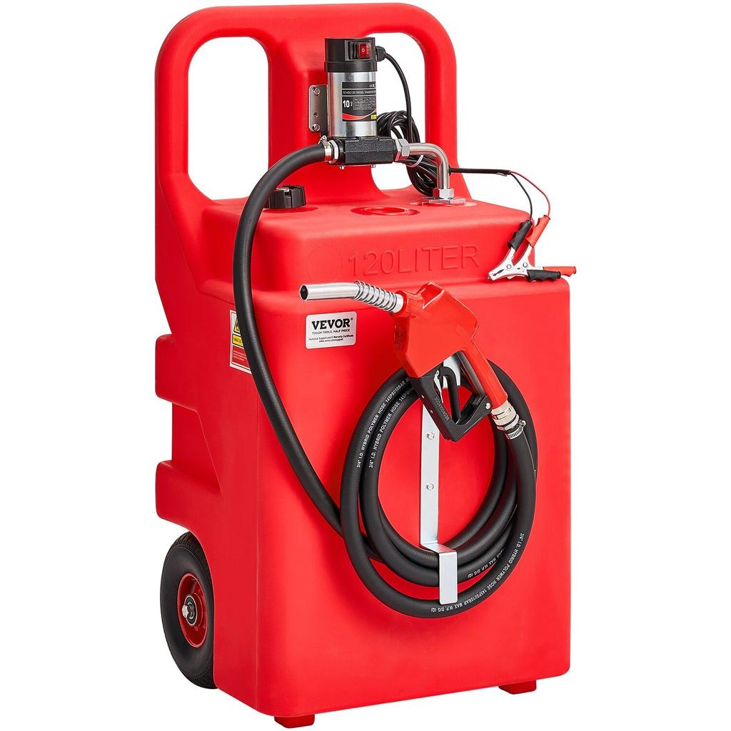 Diesel Overzet Tank, 32 Gallon, Draagbare Kerosine Tank met 12V DC 10 GPM Elektrische Overzetpomp, 13 ft Leveringsslang & Zelfsluitend Mondstuk,