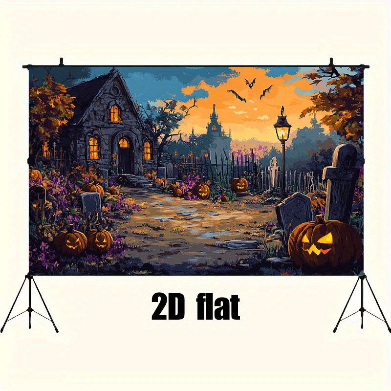 1Pcs Mysterious Castle Pumpkin Lantern Halloween Background Cloth  Ghostly Twilight Atmosphere Jumps Waves