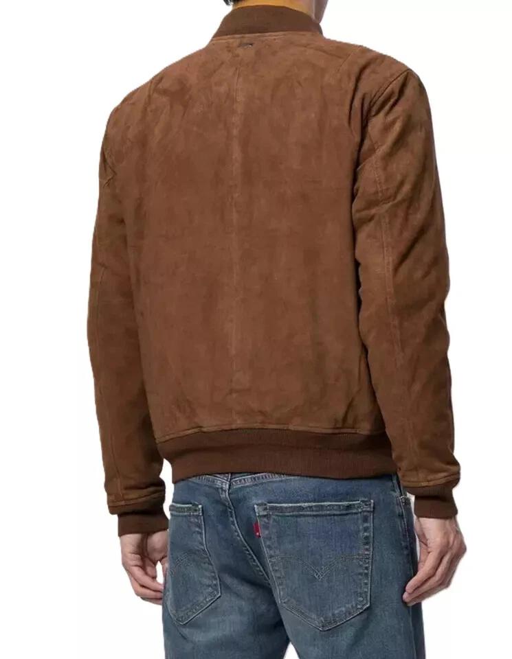 Stylish Casual Brown Soft Suede Handmade Leather Bomber Jacket Men's Racer Moto Biker