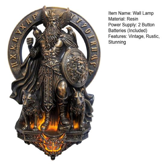Luminária de Parede Gótica Arandela de Resina Vintage Luz de Parede LED Decorativa de Deus Grego para Quarto Sala de Estar Corredor