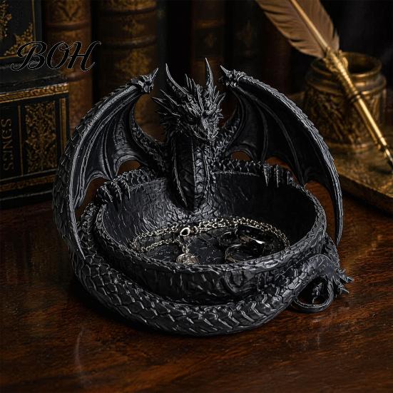 Langlebige PLA Drachenskulptur Gotisches Schmuckschalen-Tablett, 3D-gedruckte Figur, Mythisches Wesen Desktop-Form Aufbewahrungs-Tablett Organizer für Schlüssel Münzen