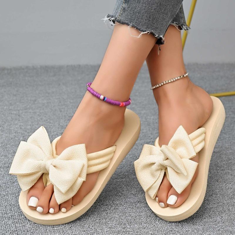 Decoration Casual Flat Slippers Shoes for Women Slides New Summer Slippers Outdoor Beach Flip-flops Cute Flower Bow