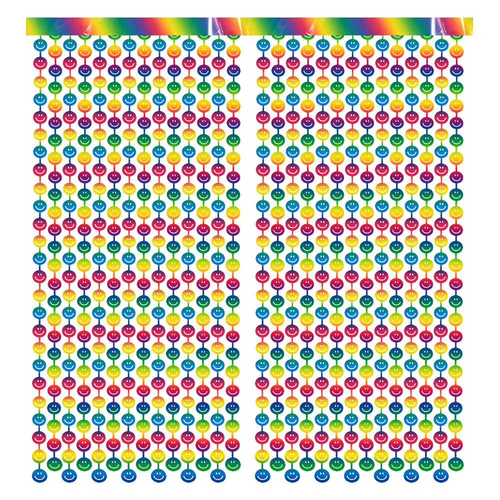 New 2m Smiley Face Rainbow Gradation Rain Curtain For Kids Birthday Party Decoration