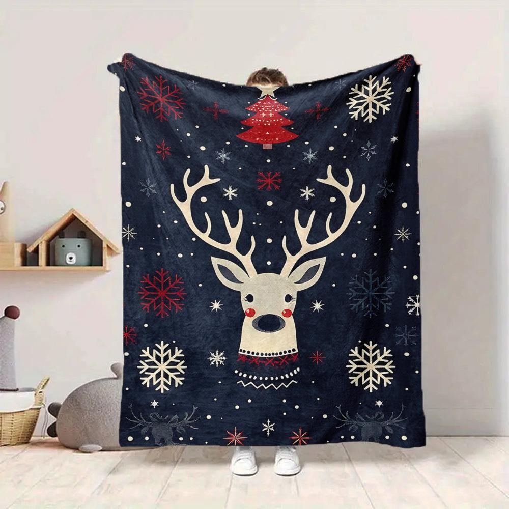 1pc Christmas Deer Blanket, Lightweight Flannel Throw Blanket for Sofa, Bed, Travel, Camping, Living Room, Office, Couch, Chair, and Bed