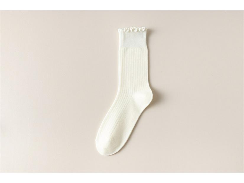 Spring/Summer Japanese Style Ruffle Ribbed Mid-Calf Breathable Maternity Cotton Socks.