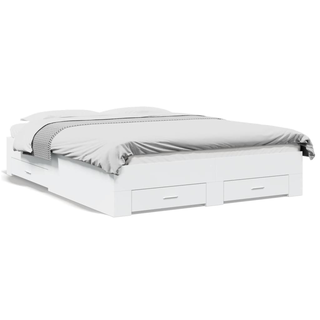 Bed Frame with Drawers White 140x200 cm Particleboard