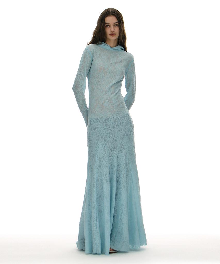 Partimento Woman Sheer Lace Jersey Hoodie Dress_Sky