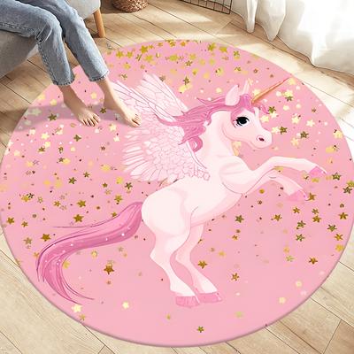 Cartoon Cute Unicorn Animal Print Rug Round Rug Living Room Rug Children Play Crawling Floor Mat Kitchen Bathroom Non-slip Mat