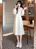 Hepburn-style French Dress: Plus Size Slimming, Autumn/Winter, Cinched Waist, Polo Collar, Structured Shoulders, Inner Layer