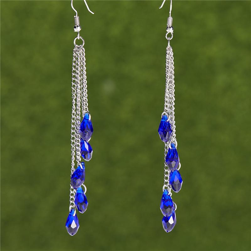 Elegant Blue Crystal Five-pointed Star Long Tassel Earrings for Women Fashion Zircon Ear Line Dangle Earrings Jewelry Gifts
