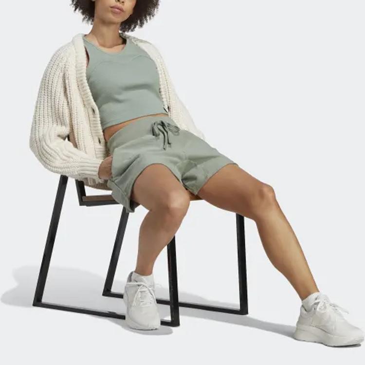 Adidas Logo Tag Mid-Rise Fitness Shorts Women Shorts Light-Green HZ1602