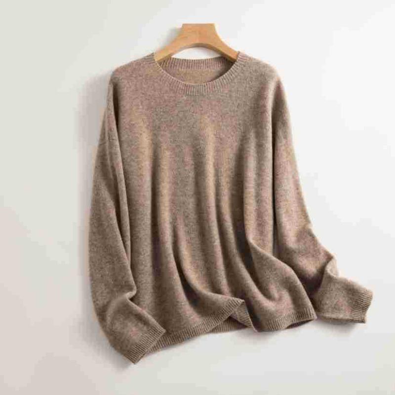 Crew neck casual solid color commuting pure wool knitted top women's versatile loose high-end bottoming shirt