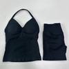 JYL Seamless Backless Two Piece Set Padded Halter Top Fitness Shorts