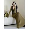 French High-End Ribbed V-Neck Knit Dress - Autumn/Winter Light Mature Slimming Bodycon Style