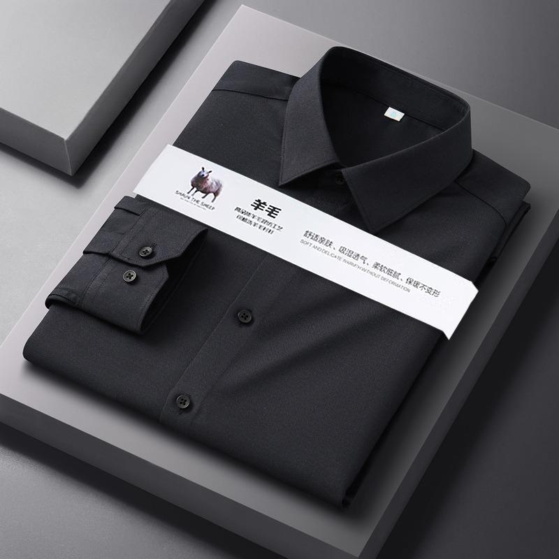 High Quality Modal Woolen Shirt Long Sleeve Men White Black Versatile Shirt Men Wear Fashionable Business Casual Anti-Wrinkle