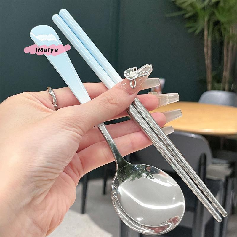 Ensemble de couverts portable en acier inoxydable avec cuillère et baguettes Style coréen Ensemble de couverts de voyage pour étudiants Fourniture de cuisine